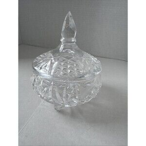 VTG Crystal  Footed Covered Candy Dish w Finial - Etchings GORGEOUS
